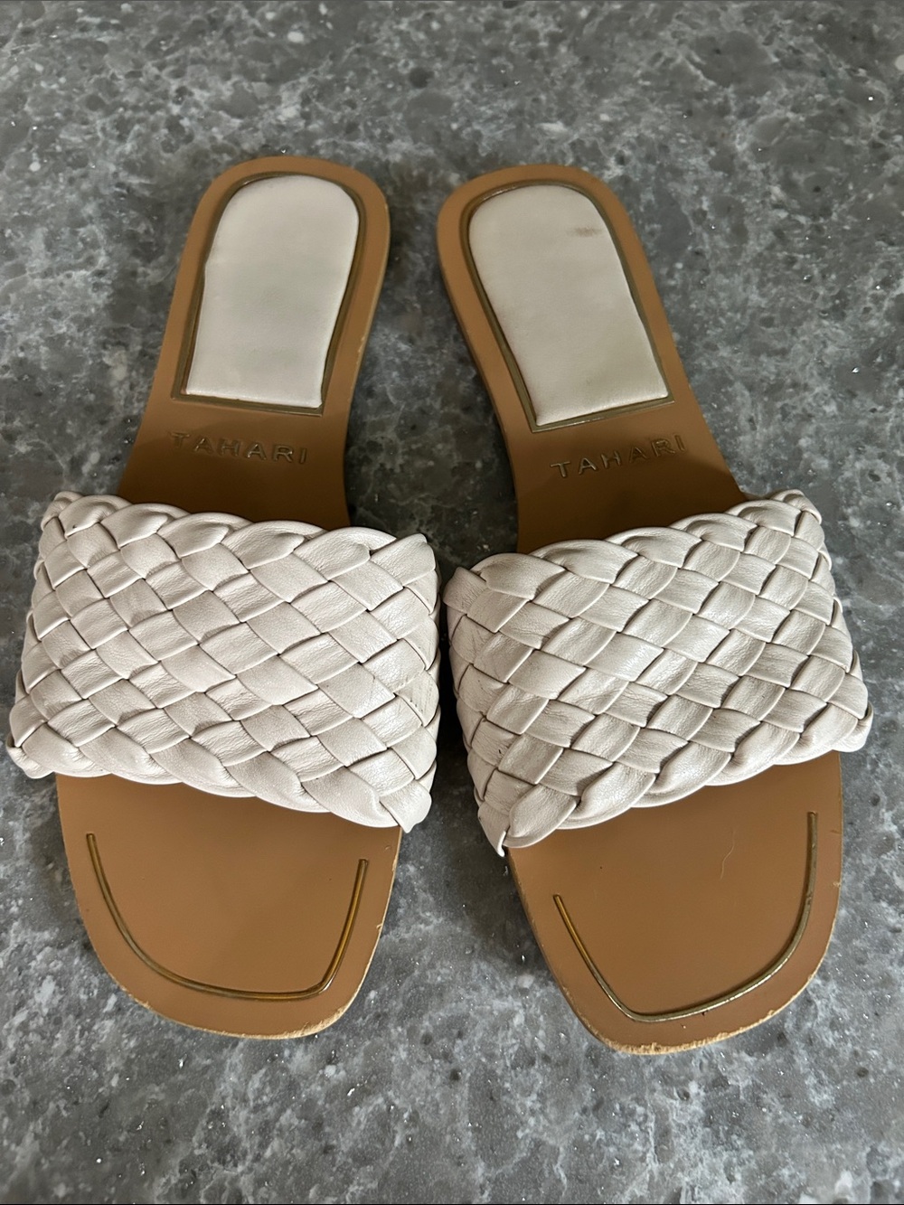 Tahari Braided Slide Sandals in Beige-Tan